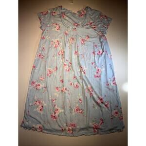 Vintage Miss Elaine Woman’s Nightgown Dress Blue Floral Detail Size Large